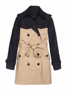 COACH Two-Tone Black & Beige Short Trench Belted Coat Medium